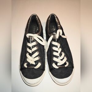 Coach New York Francesca Black Canvas  Low Top Silver Trim Lace Up Shoes Size 6B
